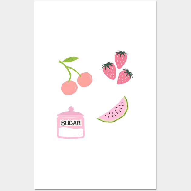 Y2k Coquette Berry Design Sticker Pack Pink Wall Art by madiwestdal